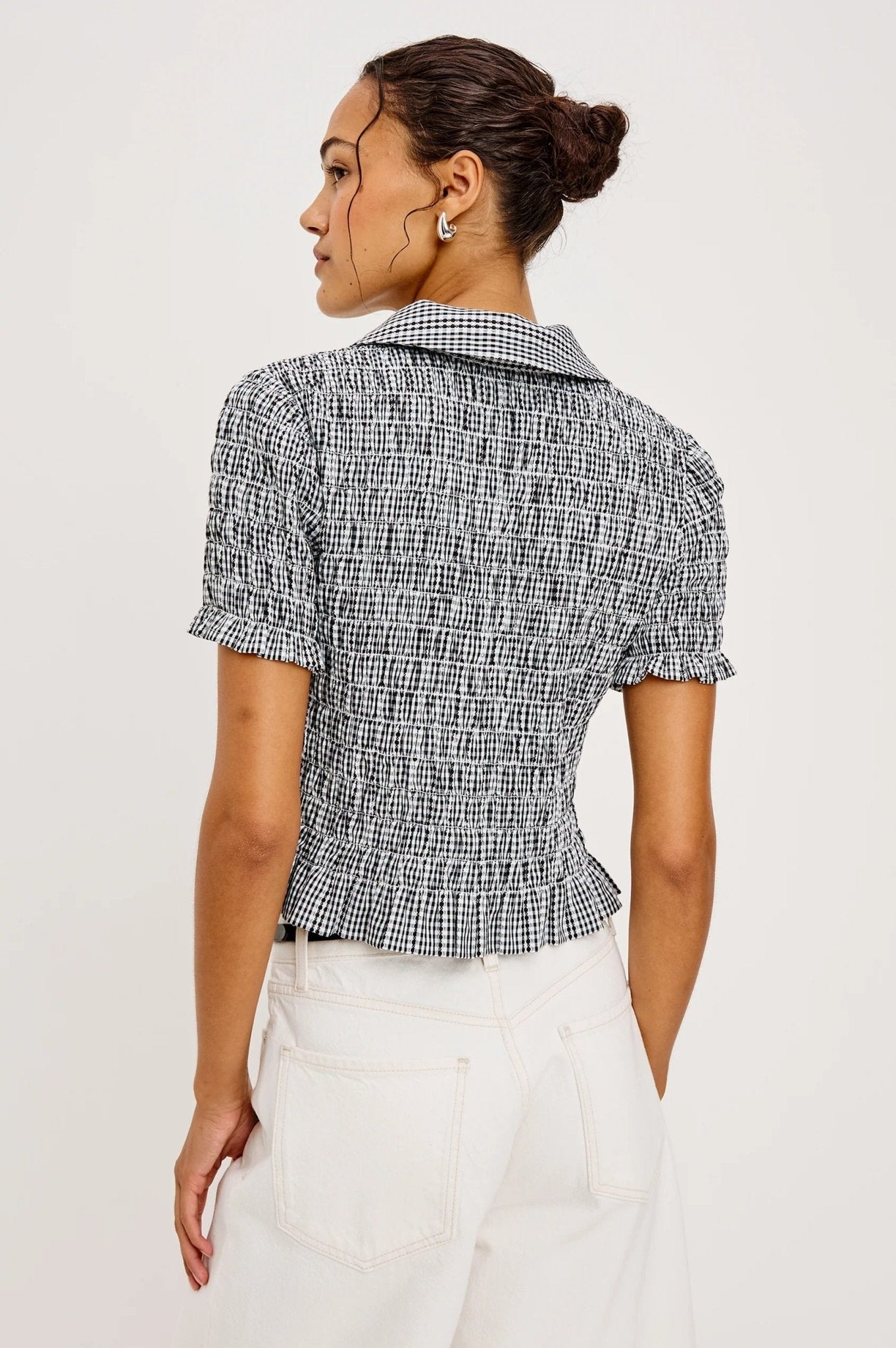 Young Ideas/Henmores - Alton Gingham Ruched Short Shirt - Black - S