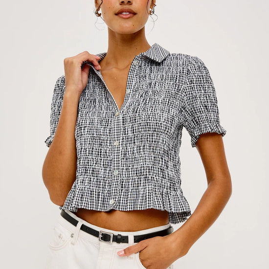 Young Ideas/Henmores - Alton Gingham Ruched Short Shirt - Black - S