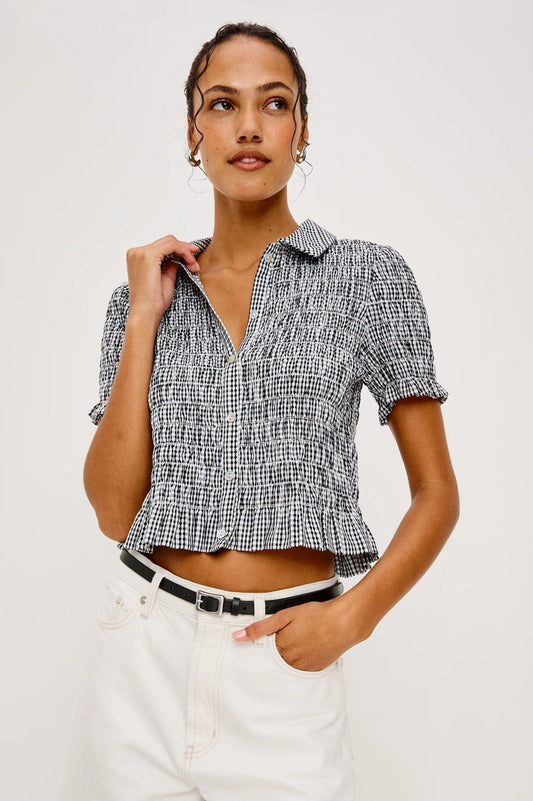 Young Ideas/Henmores - Alton Gingham Ruched Short Shirt - Black - S