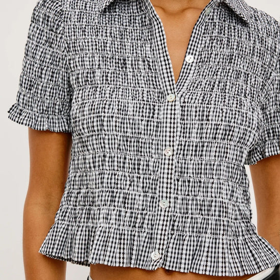 Young Ideas/Henmores - Alton Gingham Ruched Short Shirt - Black - S