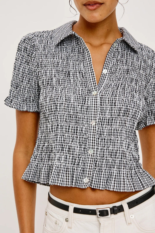 Young Ideas/Henmores - Alton Gingham Ruched Short Shirt - Black - S