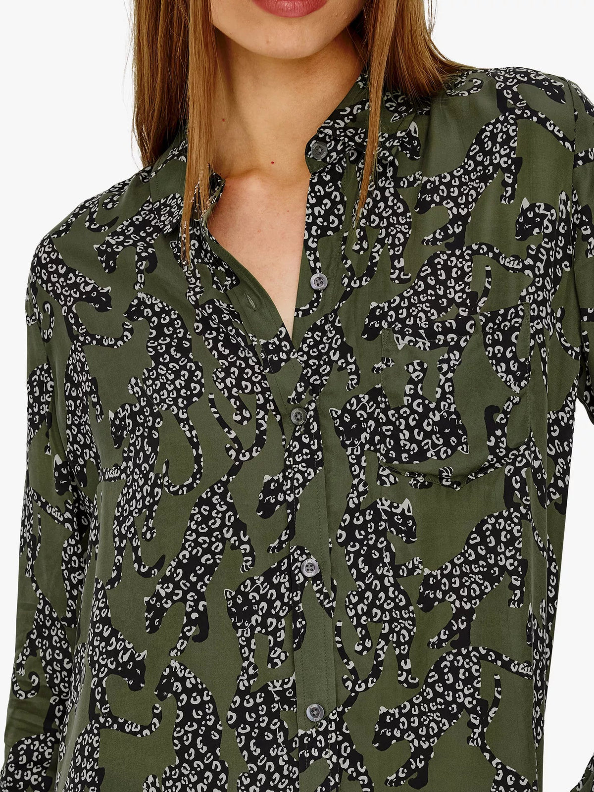 Young Ideas & Henmores -Alyssa Jaguar Print Shirt -Green -S