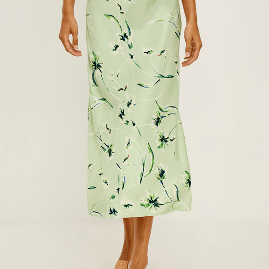 Young Ideas & Henmores - Anya Floral Midi Skirt - Mint Linnea - S