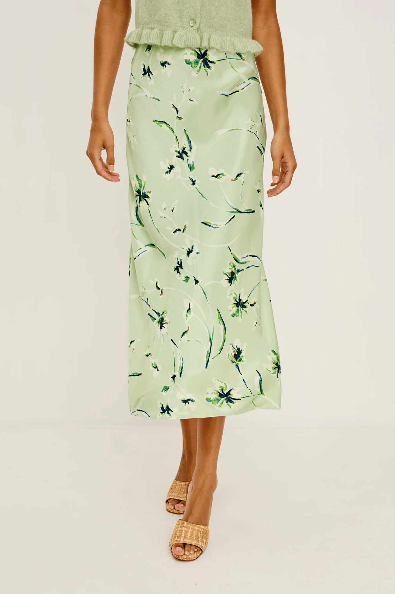 Young Ideas & Henmores - Anya Floral Midi Skirt - Mint Linnea - S