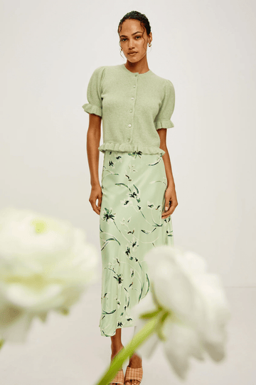 Young Ideas & Henmores - Anya Floral Midi Skirt - Mint Linnea - S