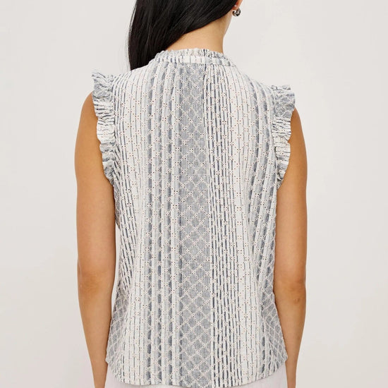 Young Ideas/Henmores - Arlene Striped Eyelet Sleeveless Blouse - White/Blue - XS
