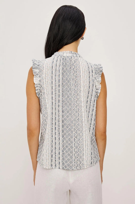 Young Ideas/Henmores - Arlene Striped Eyelet Sleeveless Blouse - White/Blue - XS
