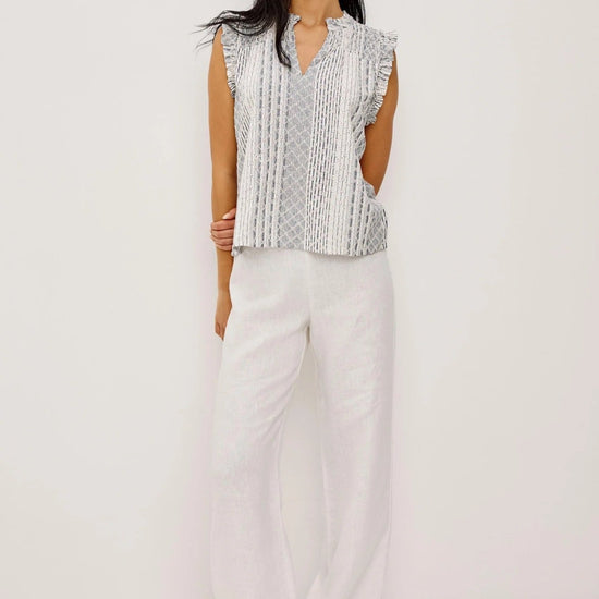 Young Ideas/Henmores - Arlene Striped Eyelet Sleeveless Blouse - White/Blue - XS