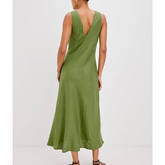Young Ideas/Henmores - Avianna V Neck Sleeveless Midi Dress - Dill Green - S