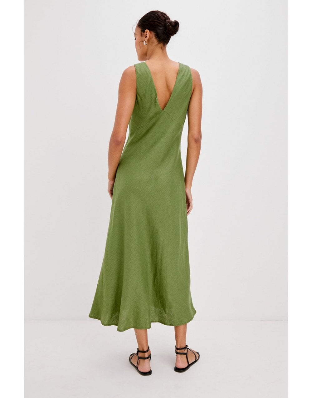 Young Ideas/Henmores - Avianna V Neck Sleeveless Midi Dress - Dill Green - S