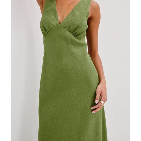 Young Ideas/Henmores - Avianna V Neck Sleeveless Midi Dress - Dill Green - S