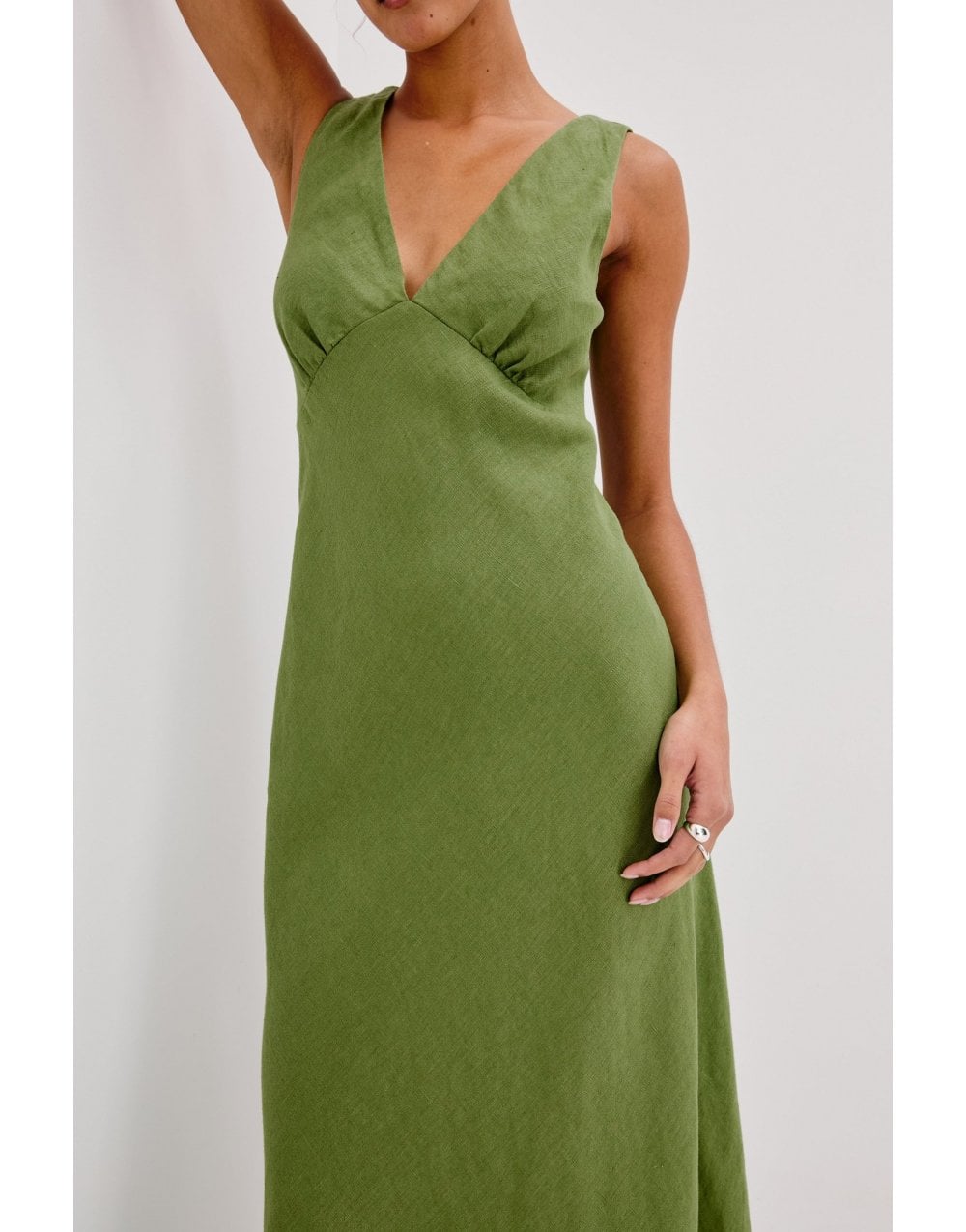 Young Ideas/Henmores - Avianna V Neck Sleeveless Midi Dress - Dill Green - S
