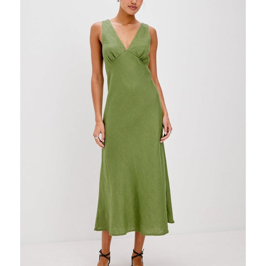 Young Ideas/Henmores - Avianna V Neck Sleeveless Midi Dress - Dill Green - S