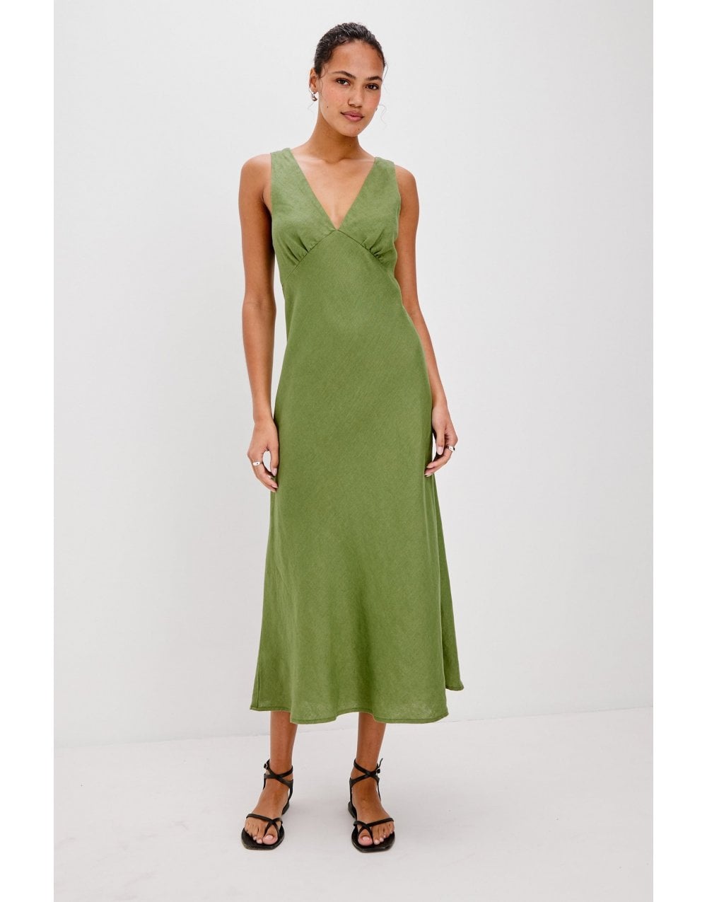 Young Ideas/Henmores - Avianna V Neck Sleeveless Midi Dress - Dill Green - S