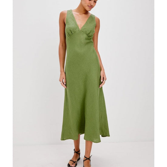 Young Ideas/Henmores - Avianna V Neck Sleeveless Midi Dress - Dill Green - S