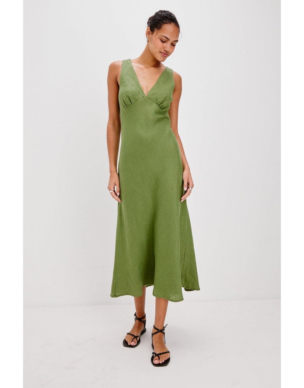 Young Ideas/Henmores - Avianna V Neck Sleeveless Midi Dress - Dill Green - S