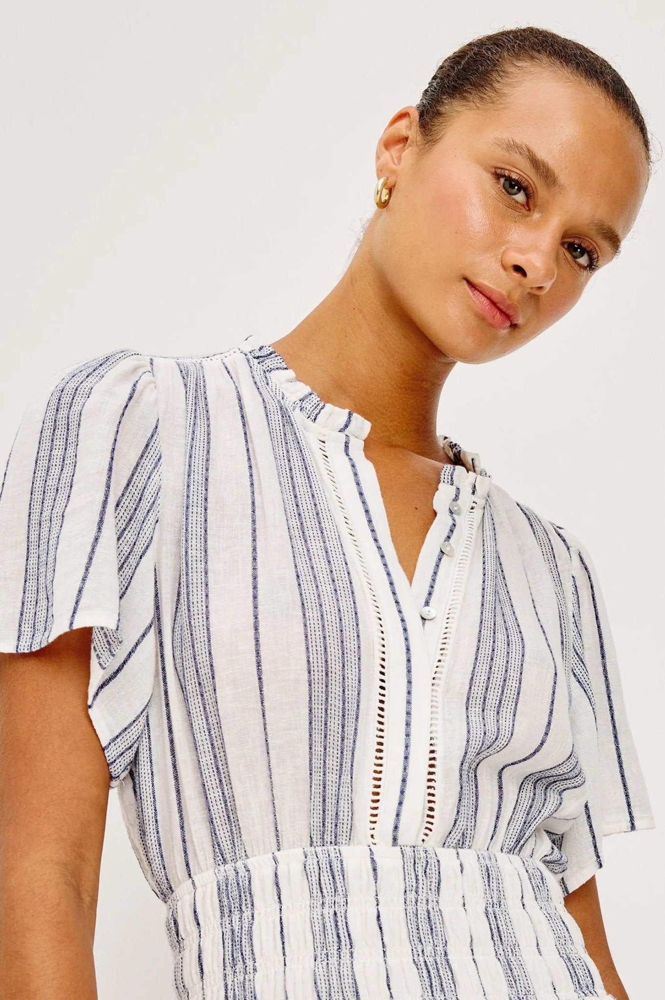 Young Ideas & Henmores -Brent Ruched Waist Midi Dress -8749 Salino Stripe -XS