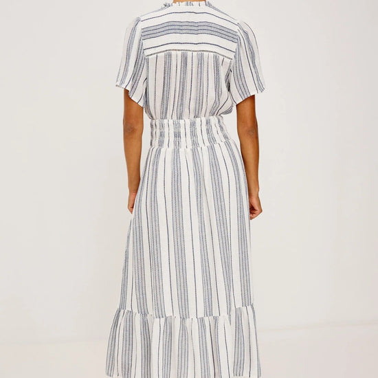Young Ideas & Henmores -Brent Ruched Waist Midi Dress -8749 Salino Stripe -XS