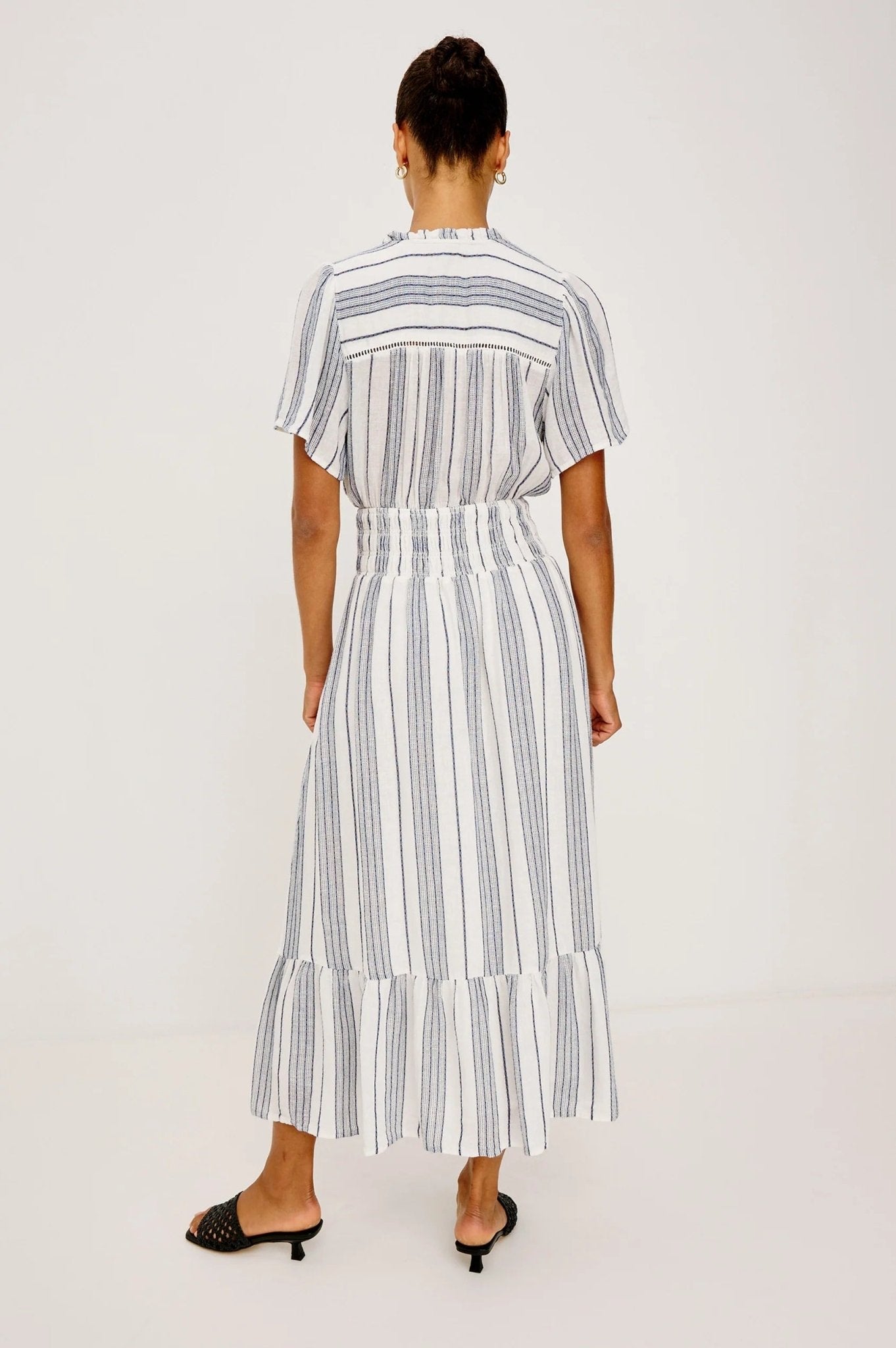 Young Ideas & Henmores -Brent Ruched Waist Midi Dress -8749 Salino Stripe -XS