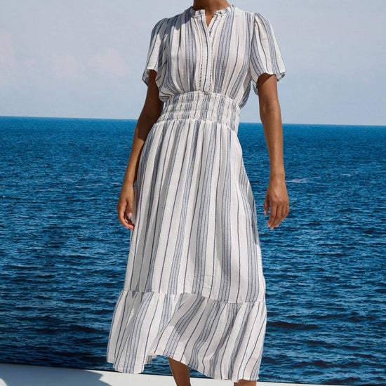 Young Ideas & Henmores -Brent Ruched Waist Midi Dress -8749 Salino Stripe -XS