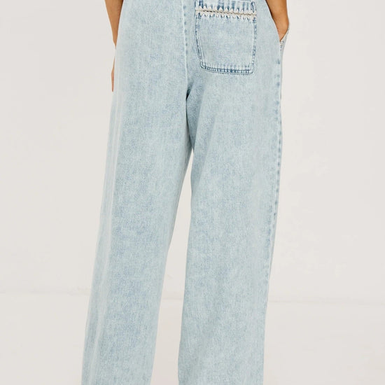 Young Ideas & Henmores -Campo Blanket Stitch Denim Trousers -8716 Bleached Indigo -XS