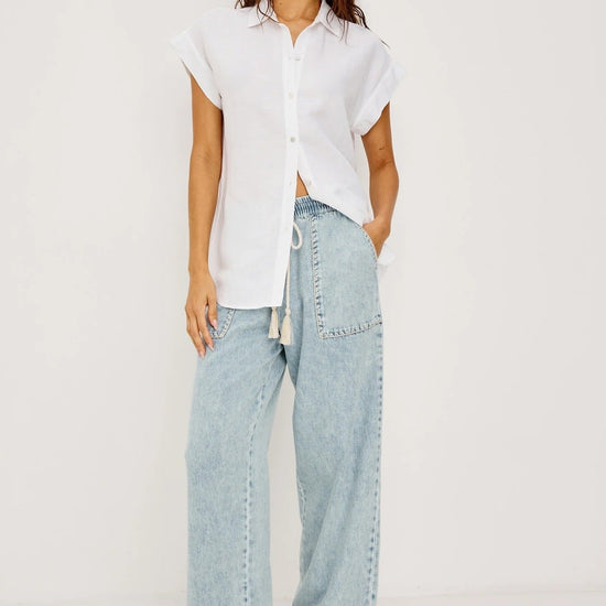 Young Ideas & Henmores -Campo Blanket Stitch Denim Trousers -8716 Bleached Indigo -XS