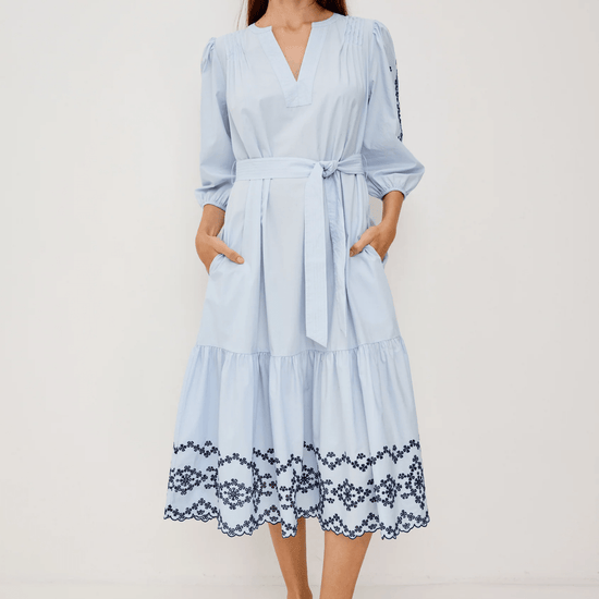 Young Ideas & Henmores - Carmel Embroidered Midi Dress - Blue Bird - XS