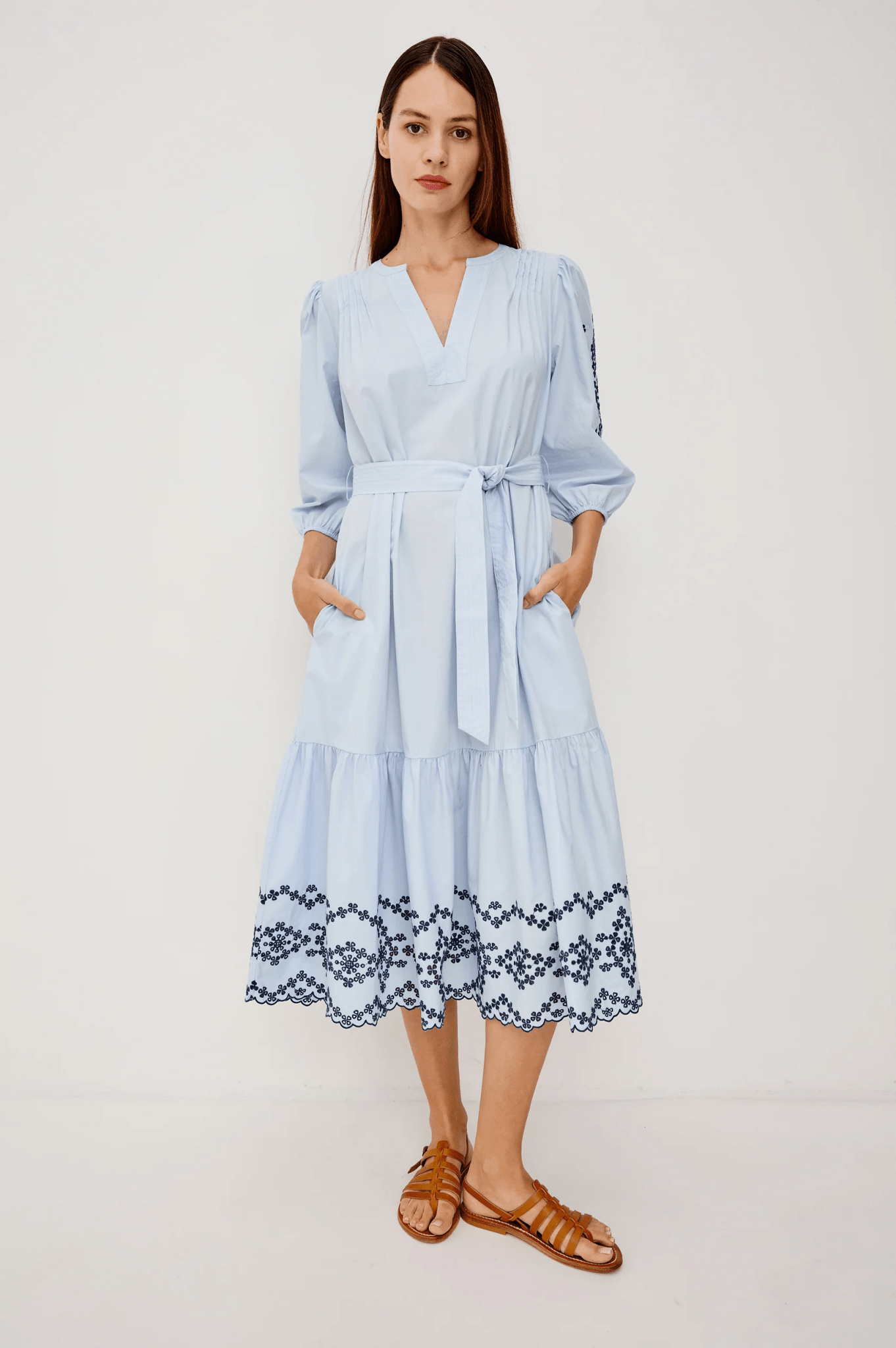 Young Ideas & Henmores - Carmel Embroidered Midi Dress - Blue Bird - XS