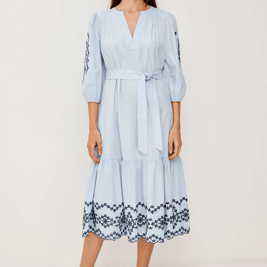 Young Ideas & Henmores - Carmel Embroidered Midi Dress - Blue Bird - XS