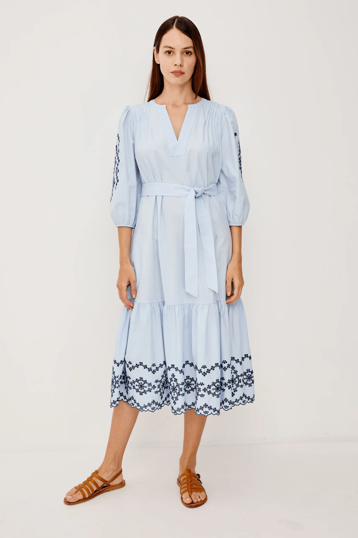 Young Ideas & Henmores - Carmel Embroidered Midi Dress - Blue Bird - XS