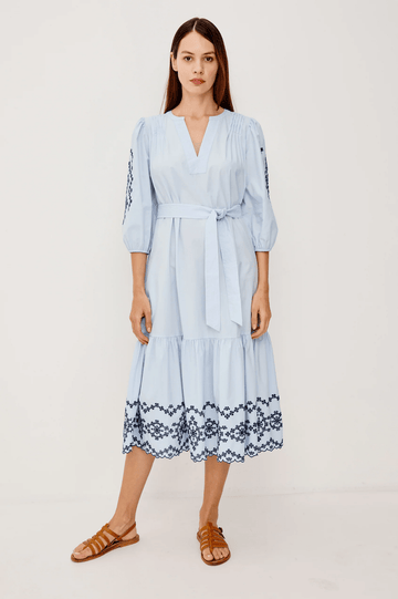 Young Ideas & Henmores - Carmel Embroidered Midi Dress - Blue Bird - XS