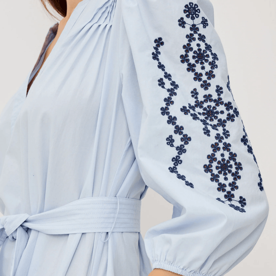 Young Ideas & Henmores - Carmel Embroidered Midi Dress - Blue Bird - XS