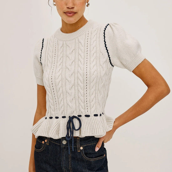 Young Ideas & Henmores -Chandi Knitted Short Sleeve Jumper -Heather Oat -S