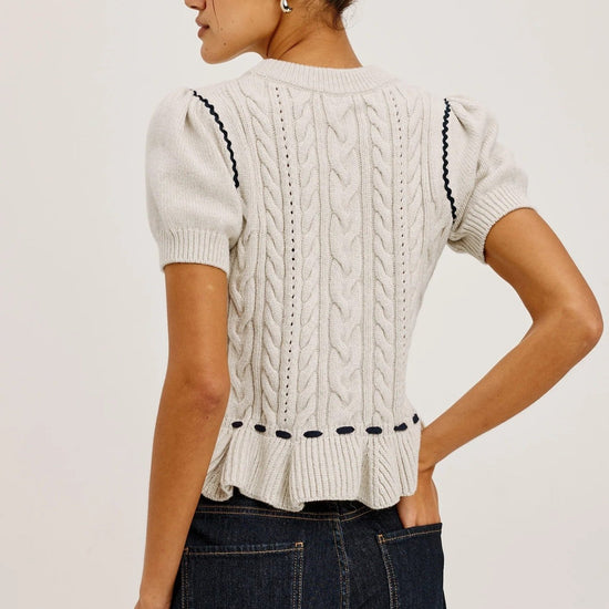 Young Ideas & Henmores -Chandi Knitted Short Sleeve Jumper -Heather Oat -S