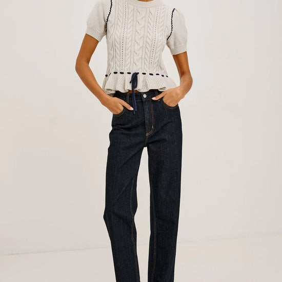 Young Ideas & Henmores -Chandi Knitted Short Sleeve Jumper -Heather Oat -S
