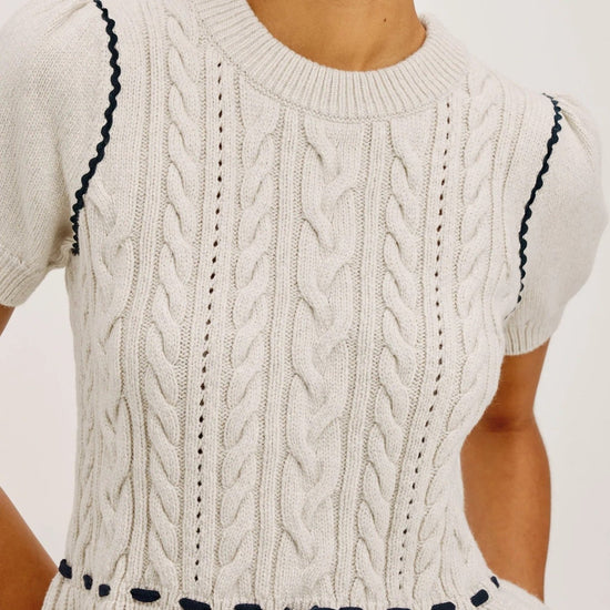 Young Ideas & Henmores -Chandi Knitted Short Sleeve Jumper -Heather Oat -S