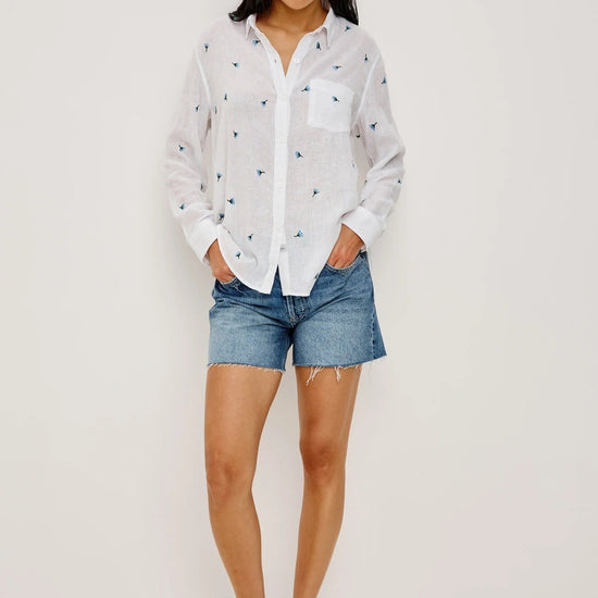 Young Ideas/Henmores - Charli Bluebell Carnations Long Sleeve Shirt - White - XS