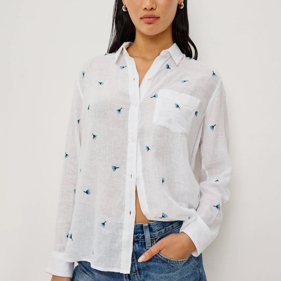 Young Ideas/Henmores - Charli Bluebell Carnations Long Sleeve Shirt - White - XS
