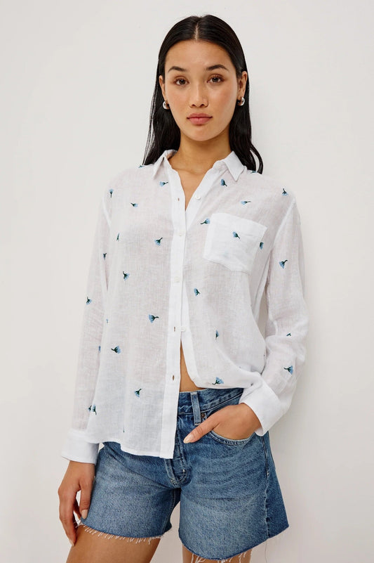 Young Ideas/Henmores - Charli Bluebell Carnations Long Sleeve Shirt - White - XS