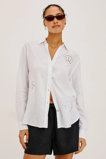 Young Ideas & Henmores -Charli Seashell Long Sleeve Shirt -8771 White -XS