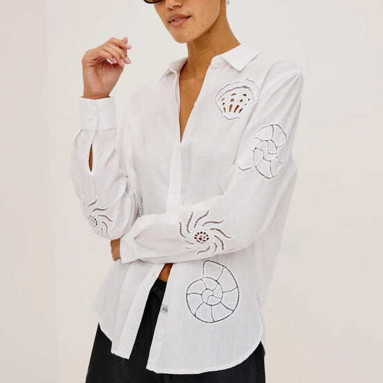 Young Ideas & Henmores -Charli Seashell Long Sleeve Shirt -8771 White -XS