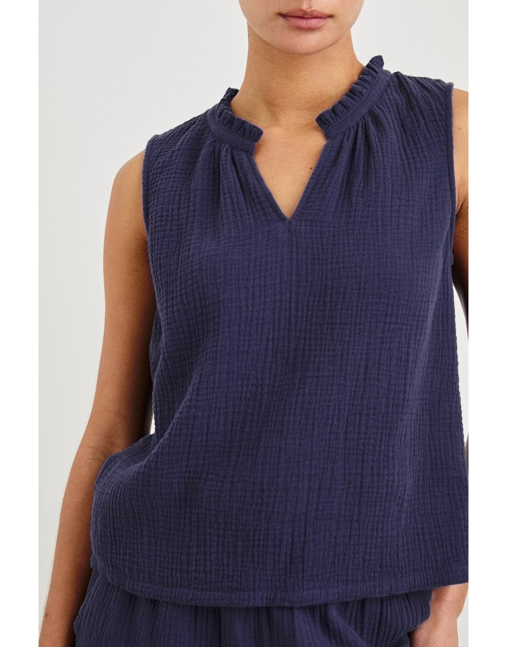 Young Ideas/Henmores - Christy Frill Collar Sleeveless Top - Admiral Blue - S