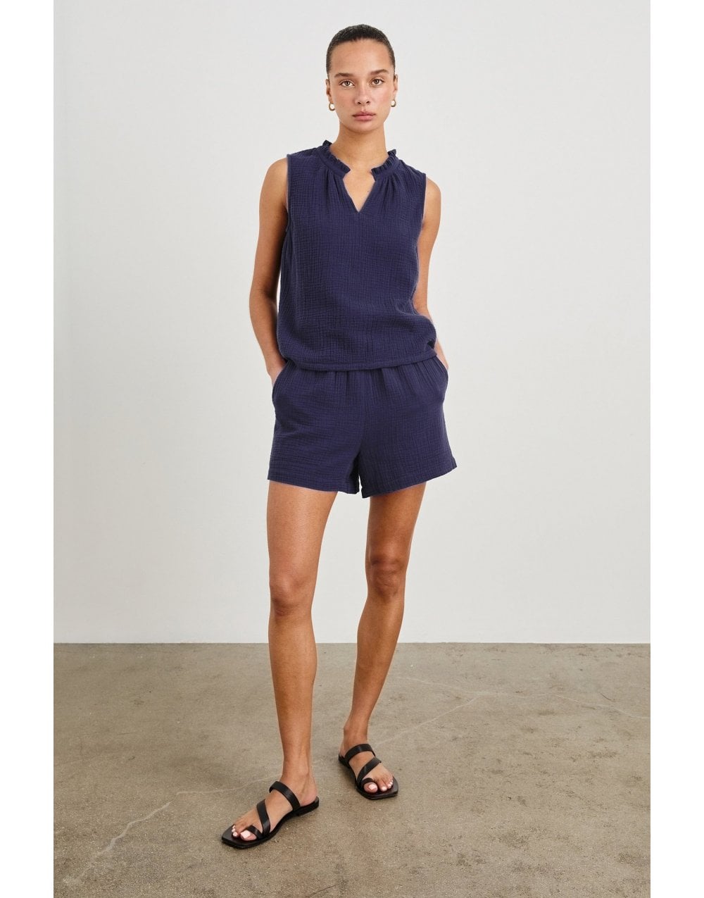 Young Ideas/Henmores - Christy Frill Collar Sleeveless Top - Admiral Blue - S