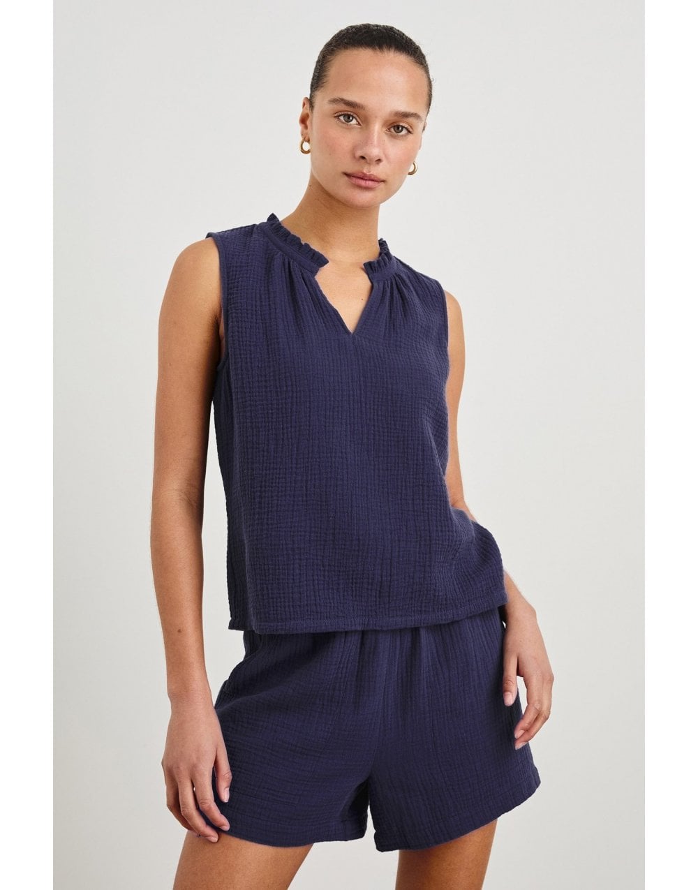 Young Ideas/Henmores - Christy Frill Collar Sleeveless Top - Admiral Blue - S