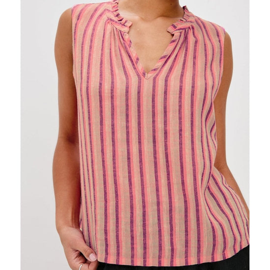 Young Ideas/Henmores - Christy Frill Collar Striped Sleeveless Top - Cabana Stripe - S