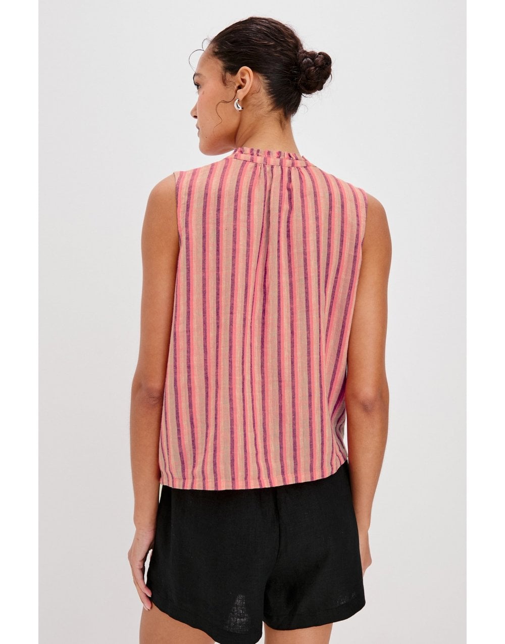 Young Ideas/Henmores - Christy Frill Collar Striped Sleeveless Top - Cabana Stripe - S