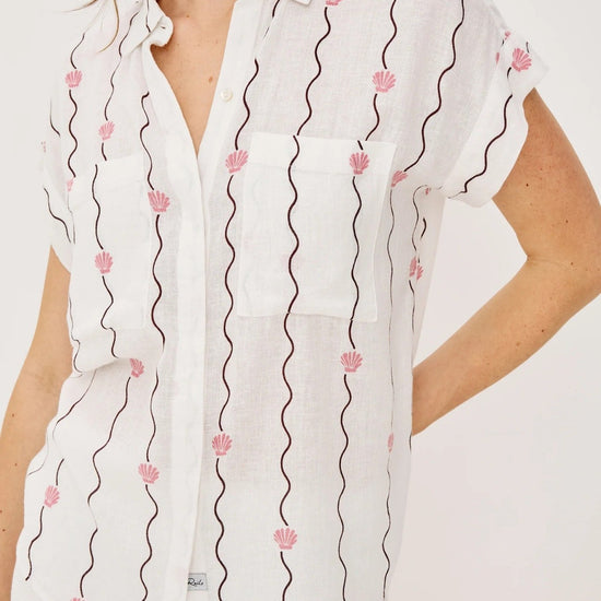 Young Ideas/Henmores - Cito Striped Double Pocket Cap Sleeve Shirt - White Seashells - XS