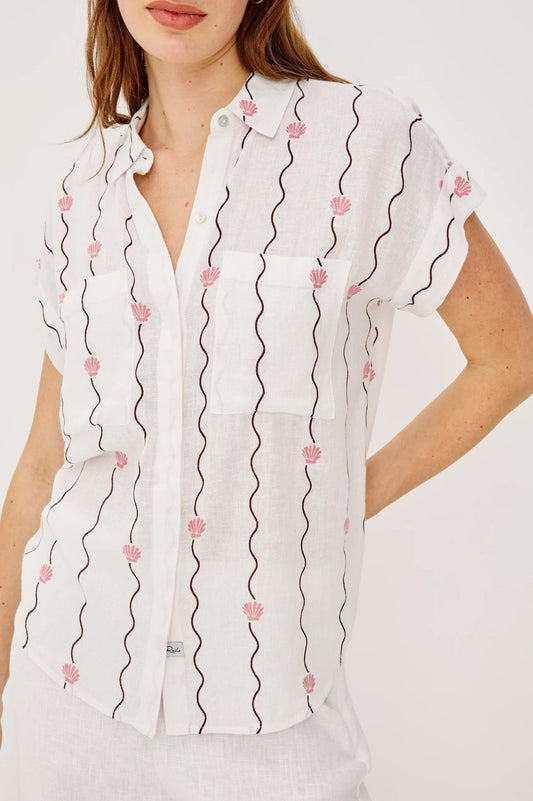 Young Ideas/Henmores - Cito Striped Double Pocket Cap Sleeve Shirt - White Seashells - XS