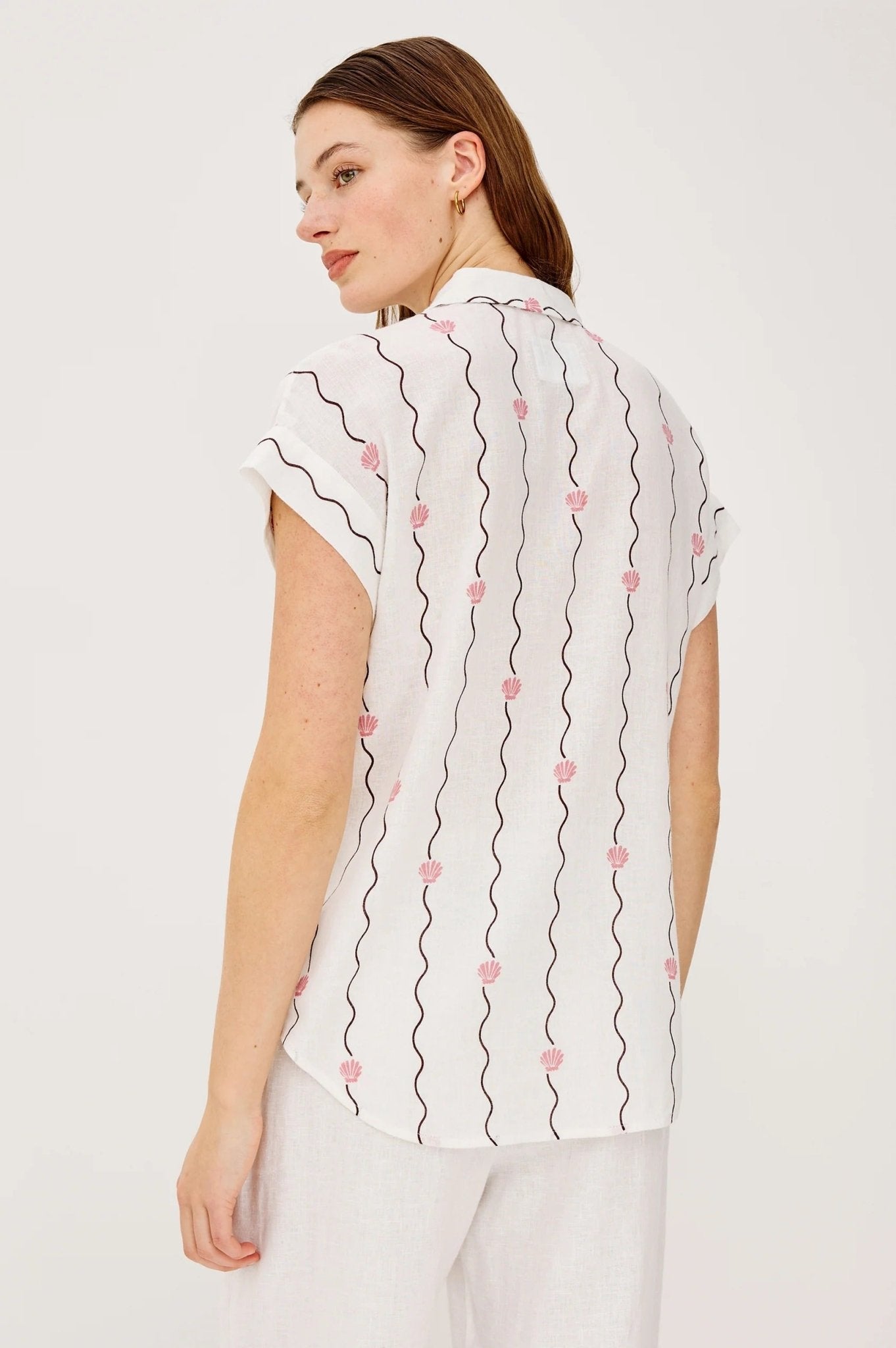 Young Ideas/Henmores - Cito Striped Double Pocket Cap Sleeve Shirt - White Seashells - XS