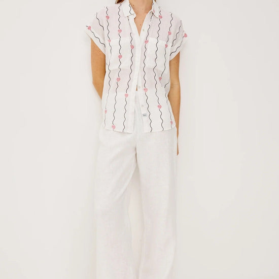 Young Ideas/Henmores - Cito Striped Double Pocket Cap Sleeve Shirt - White Seashells - XS